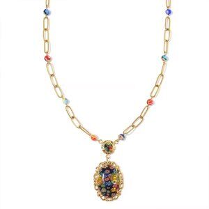 Stunning Murano Style Necklace in ION Plated YG Stainless Steel 20-22 Inches